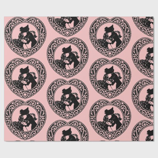 RETRO VALENTIJN SILHOUET HART Wrapping Papier (Vlak)