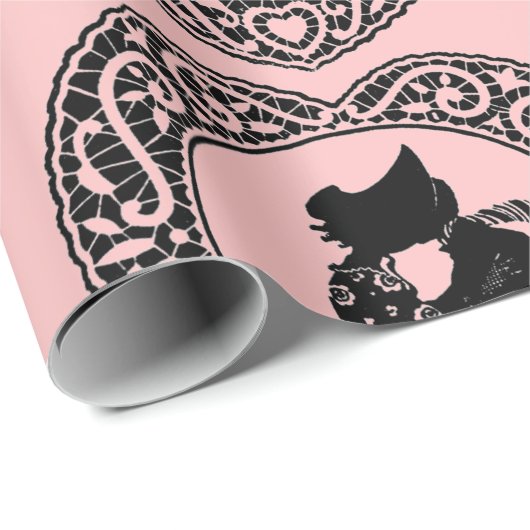 RETRO VALENTIJN SILHOUET HART Wrapping Papier (Rol Hoek)