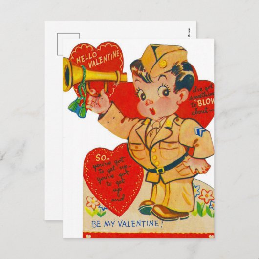 retro Valentijn Soldaat Feestdagenkaart (Voorkant / Achterkant)