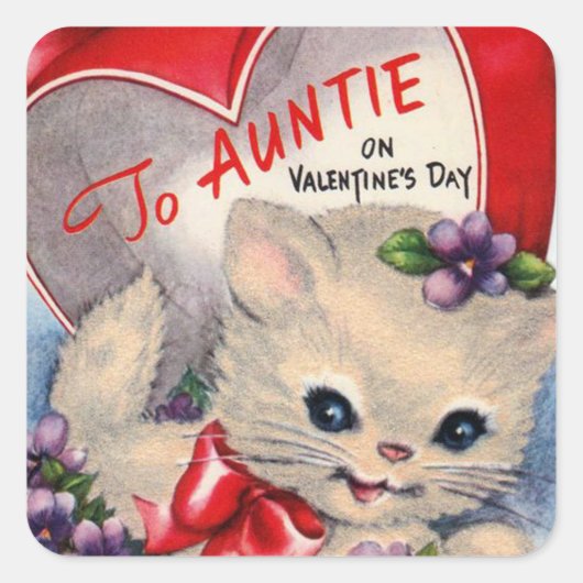 Retro  Valentijn Tante cat sticker (Voorkant)