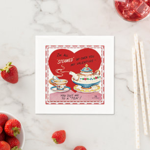 Retro Valentijn Tea Cup en Theepot Papier servet
