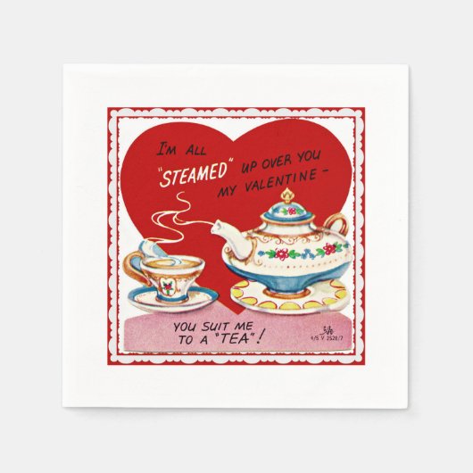 Retro Valentijn Tea Cup en Theepot Papier servet (Voorkant)