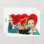 Retro  Valentijn Telefoon Meisje Kaart (Voorkant / Achterkant)