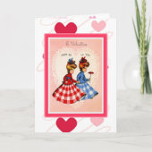Retro Valentijn ~Twins in in Gingham Card Feestdagen Kaart (Voorkant)