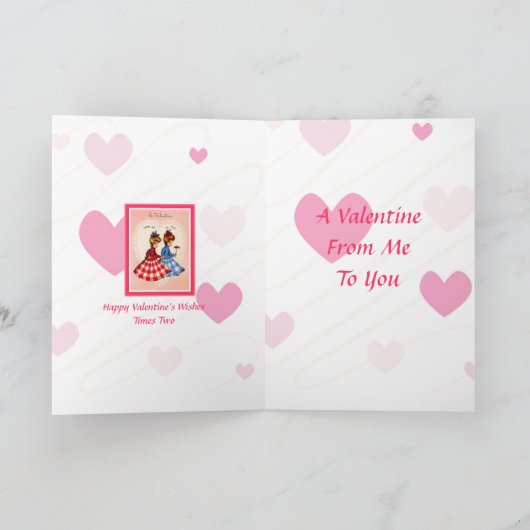 Retro Valentijn ~Twins in in Gingham Card Feestdagen Kaart (Binnen)