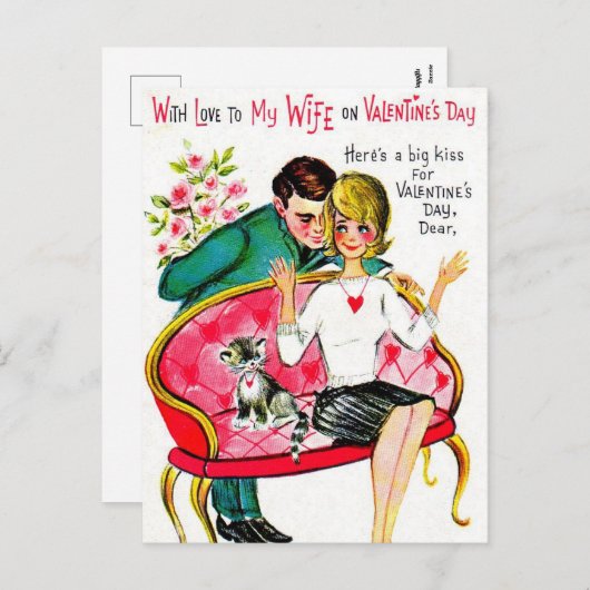 Retro Valentijn vrouw briefkaart vakantie (Voorkant / Achterkant)