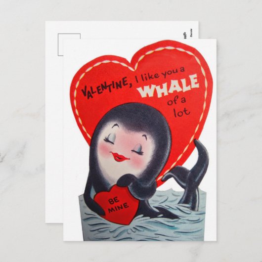 Retro Valentijn walvis Vakantiek briefkaart (Voorkant / Achterkant)