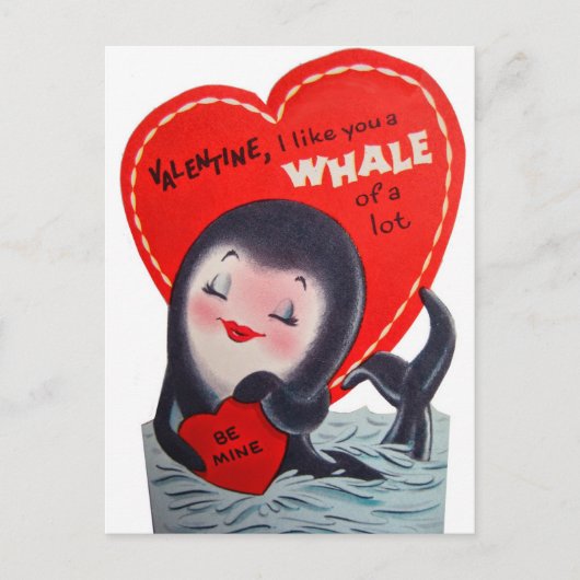 Retro Valentijn walvis Vakantiek briefkaart (Voorkant)