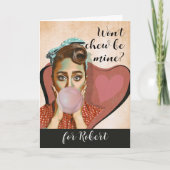 Retro Valentijn Won Kauwt Mine Bubble Gum Kaart (Voorkant)