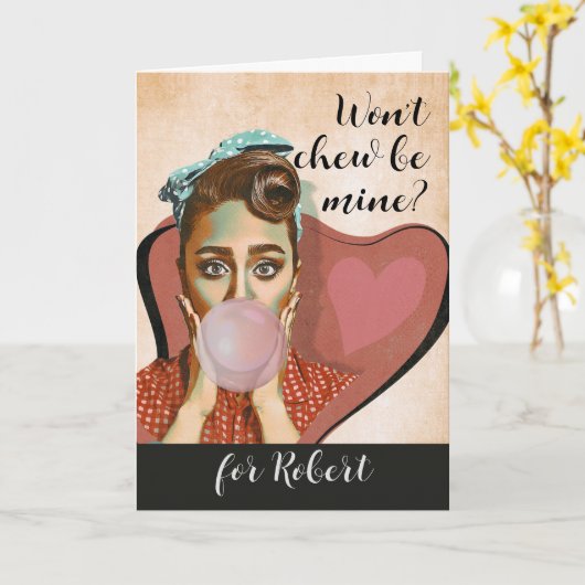 Retro Valentijn Won Kauwt Mine Bubble Gum Kaart (Gele Bloem)