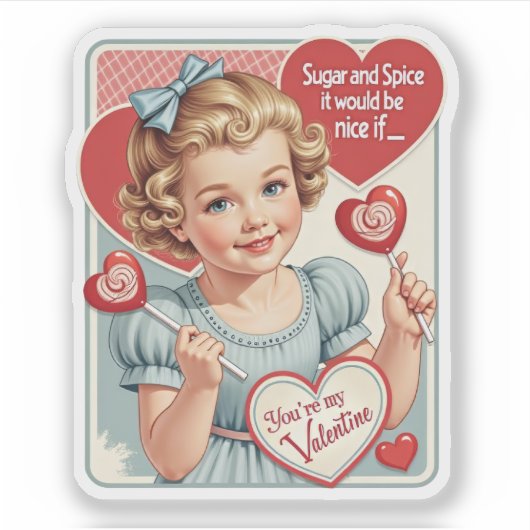 Retro Valentijns Suiker en Kruiden Sticker (Voorkant)