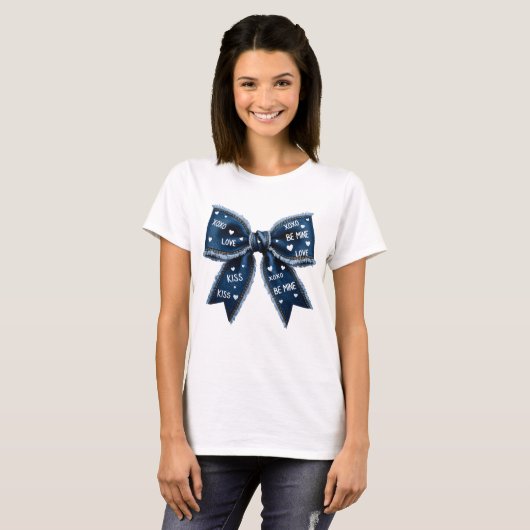 Retro Valentijnsboog Denim T-shirt (Voorkant volledig)