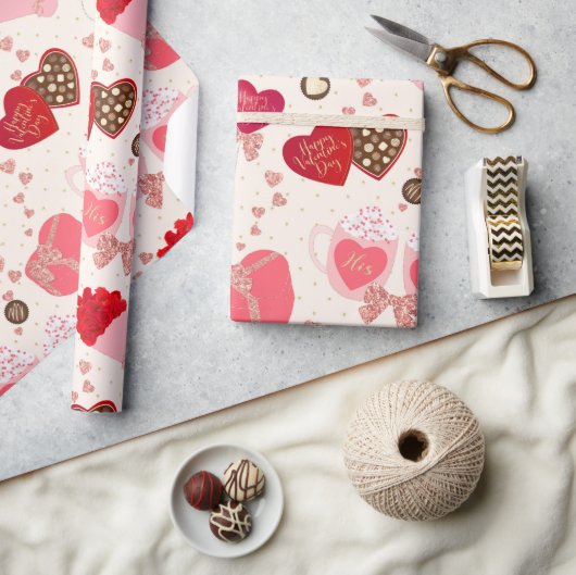 Retro  Valentijnsdag Chocolate Hearts Cadeaupapier (Crafts)