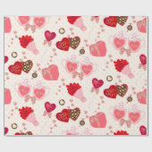 Retro  Valentijnsdag Chocolate Hearts Cadeaupapier (Vlak)