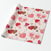 Retro  Valentijnsdag Chocolate Hearts Cadeaupapier (Uitgerold)