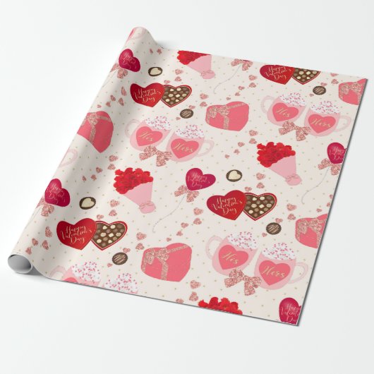 Retro  Valentijnsdag Chocolate Hearts Cadeaupapier (Uitgerold)