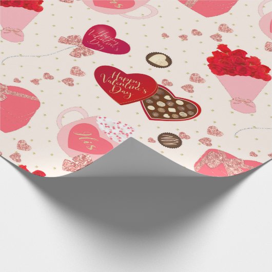Retro  Valentijnsdag Chocolate Hearts Cadeaupapier (Hoek)