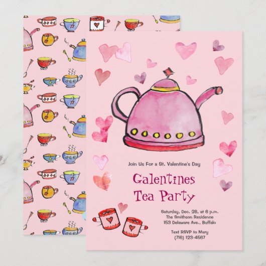 Retro Valentijnsdag Galentines Tea Dames Lunch Kaart (Voorkant / Achterkant)