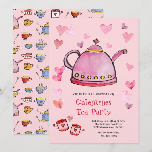 Retro Valentijnsdag Galentines Tea Party Lunch Kaart (Voorkant / Achterkant)