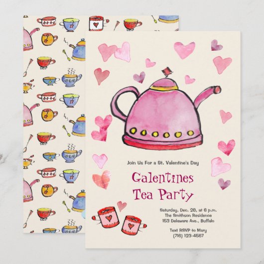 Retro Valentijnsdag Galentines Tea Party Lunch Kaart (Voorkant / Achterkant)