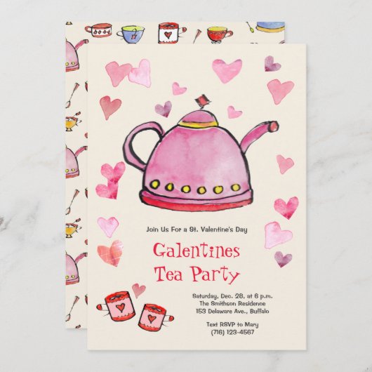 Retro Valentijnsdag Galentines Tea Party Lunch Kaart (Voorkant / Achterkant)