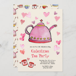 Retro Valentijnsdag Galentines Tea Party Lunch Kaart