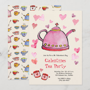 Retro Valentijnsdag Galentines Tea Party Lunch Kaart