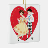 Retro Valentijnsdag,  harlekijn en hart Keramisch Ornament (Rechts)