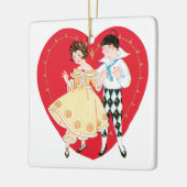 Retro Valentijnsdag,  harlekijn en hart Keramisch Ornament (Links)