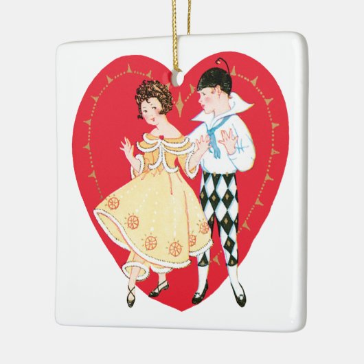Retro Valentijnsdag,  harlekijn en hart Keramisch Ornament (Links)