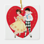 Retro Valentijnsdag,  harlekijn en hart Keramisch Ornament (Voorkant)