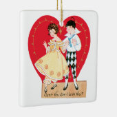 Retro Valentijnsdag,  harlekijn en hart Keramisch Ornament (Rechts)