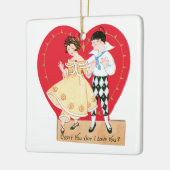 Retro Valentijnsdag,  harlekijn en hart Keramisch Ornament (Links)