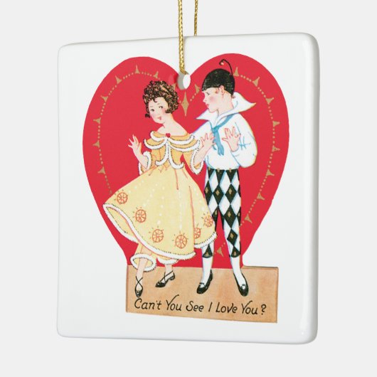 Retro Valentijnsdag, harlekijn en hart Keramisch Ornament (Links)