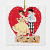 Retro Valentijnsdag,  harlekijn en hart Keramisch Ornament (Achterkant)