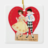 Retro Valentijnsdag,  harlekijn en hart Keramisch Ornament (Voorkant)