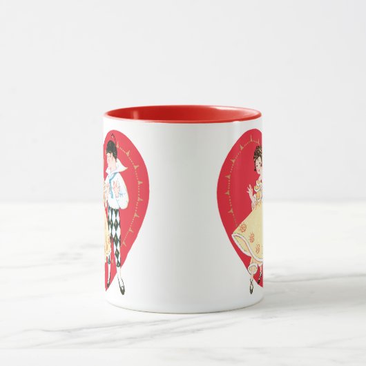 Retro Valentijnsdag,  harlekijn en hart Mok (Midden)