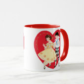 Retro Valentijnsdag,  harlekijn en hart Mok (Voorkant rechts)