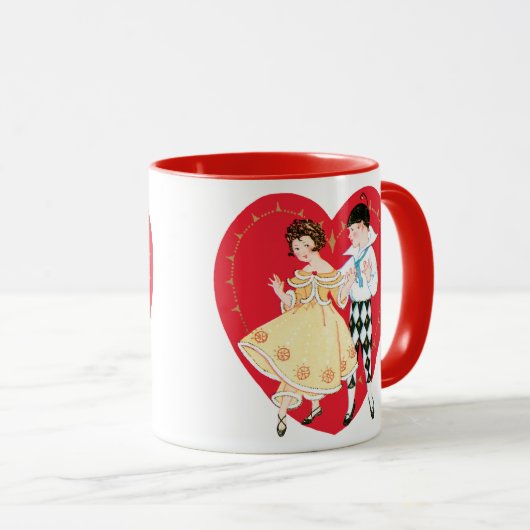 Retro Valentijnsdag,  harlekijn en hart Mok (Voorkant rechts)