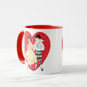 Retro Valentijnsdag,  harlekijn en hart Mok (Voorkant links)