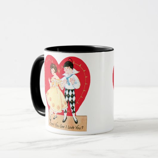 Retro Valentijnsdag,  harlekijn en hart Mok (Voorkant links)