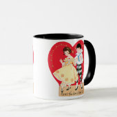 Retro Valentijnsdag,  harlekijn en hart Mok (Voorkant rechts)