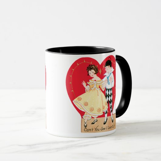 Retro Valentijnsdag,  harlekijn en hart Mok (Voorkant rechts)