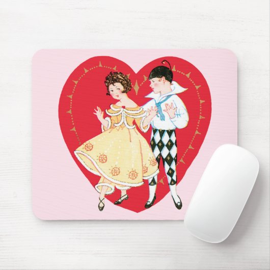 Retro Valentijnsdag, harlekijn en hart Muismat (Met muis)