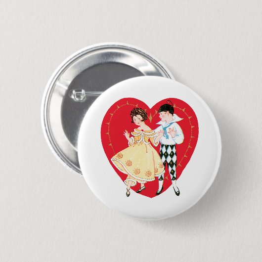 Retro Valentijnsdag, harlekijn en hart Ronde Button 5,7 Cm (Voorkant /achterkant)