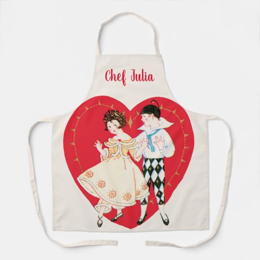 Retro Valentijnsdag, harlekijn en hart Schort (Voorkant)