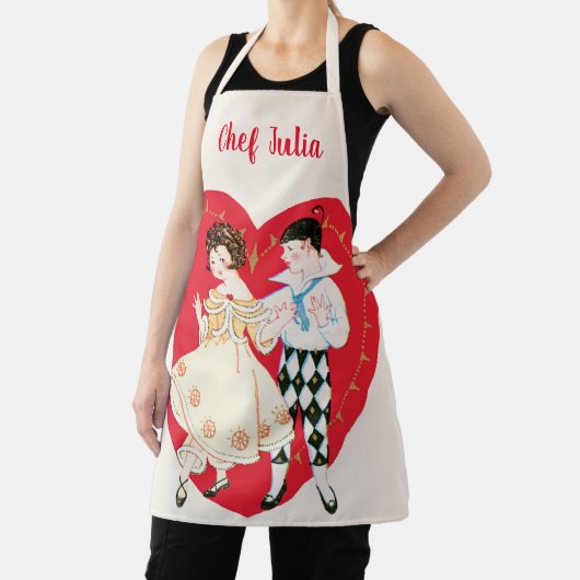 Retro Valentijnsdag,  harlekijn en hart Schort (Insitu)