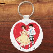 Retro Valentijnsdag,  harlekijn en hart Sleutelhanger (Voorkant)