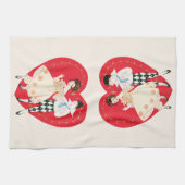 Retro Valentijnsdag,  harlekijn en hart Theedoek (Horizontaal)