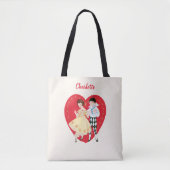 Retro Valentijnsdag, harlekijn en hart Tote Bag (Voorkant)